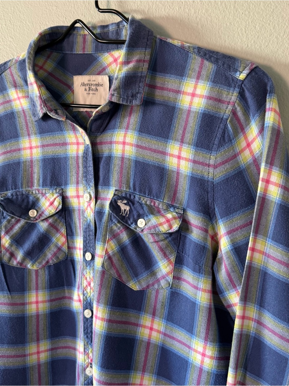 Abercrombie & Fitch Navy Plaid Button-Front Shirt Size L - Picture 3 of 7